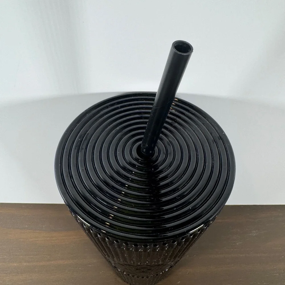 Starbucks Black Pleated Tumbler 16oz Cold Cup Grande Matte Lid Straw Coffee 2024